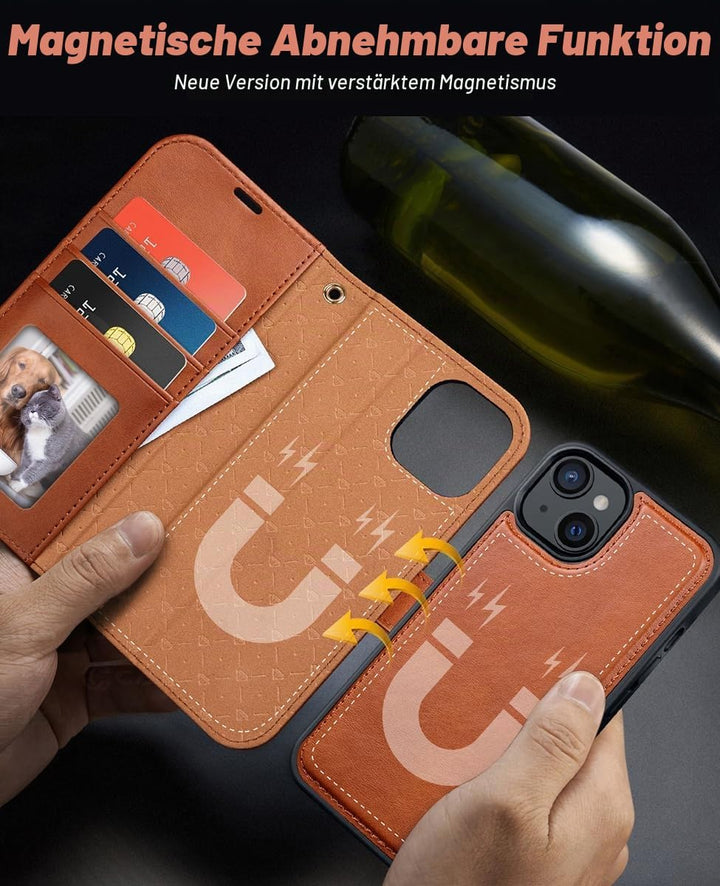 OCASE Kompatibel für iPhone 13 Hülle(2in1) Leder Stossfestes Case, Abnehmbare magnetische, Mit Hands
