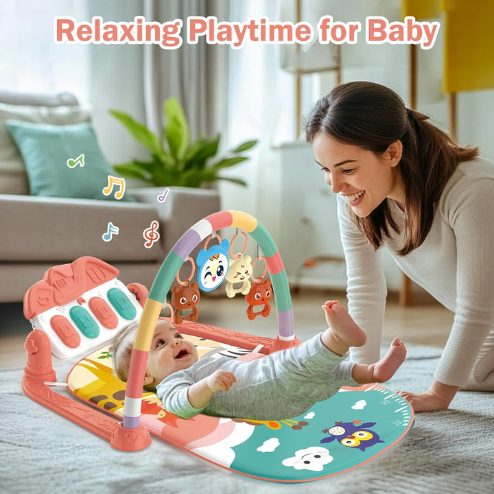 Spielbogen Baby 0-6 Monate, Spielmatte Baby mit Einstellbare Klaviermusik und Rasseln, Lauf- und Akt