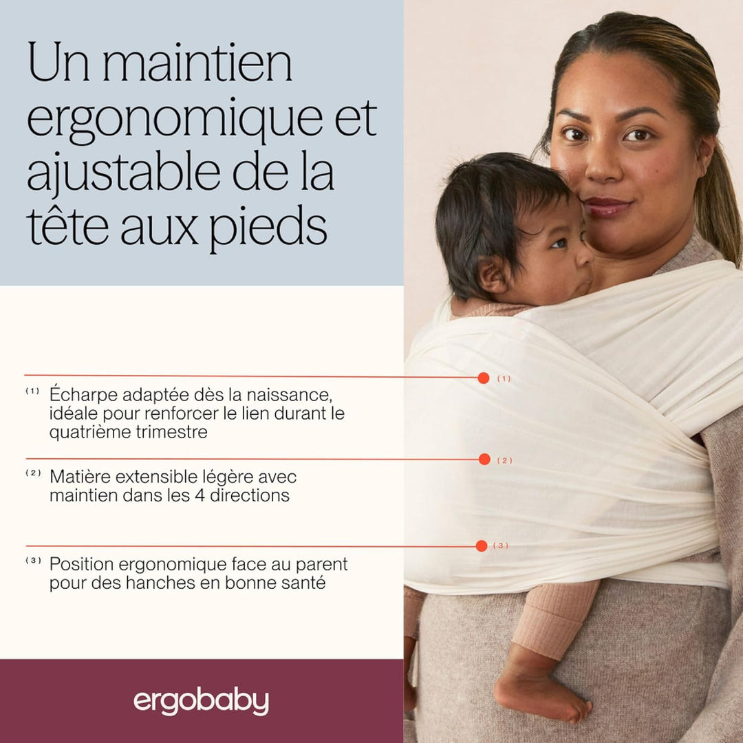 Ergobaby Babytragetuch für Neugeborene ab Geburt bis 11,3 kg, Aura Mesh Tragetuch aus recyceltem Pol