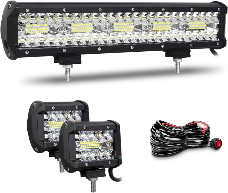 Willpower 15 Zoll 38CM 300W Led Arbeitsscheinwerfer Bar + 4 Zoll 10CM 60W Led Scheinwerfer + Kabelba