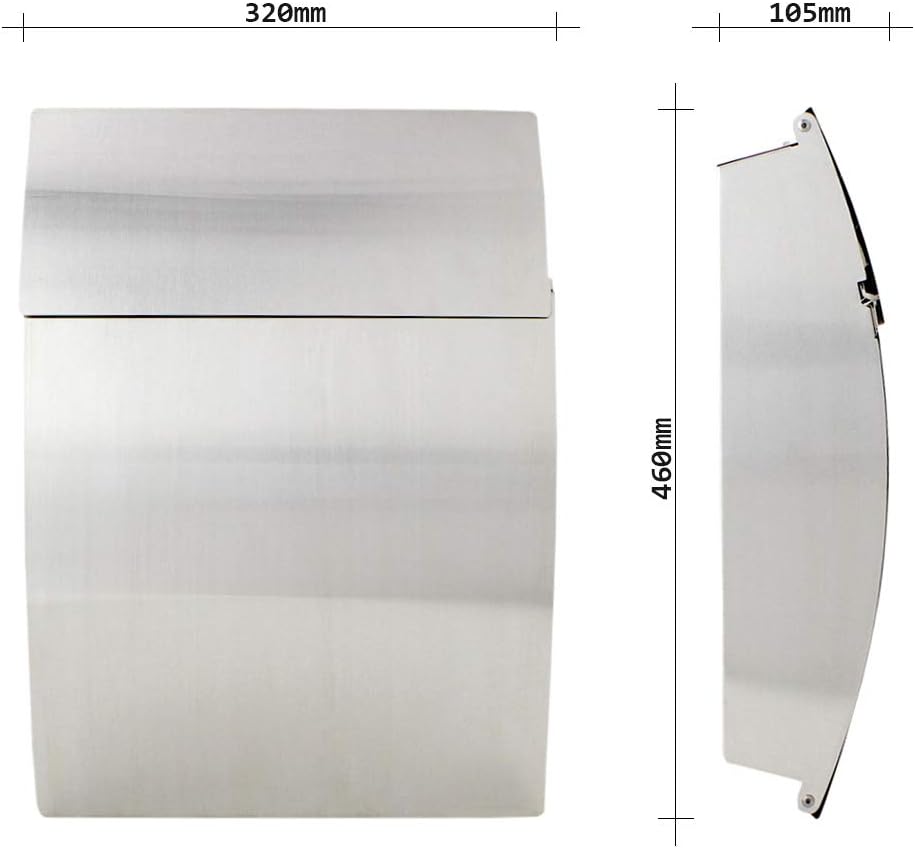 Profirst Mail PM 130 Briefkasten Zylinderschloss 2 Schlüssel Edelstahl HxBxT 445x320x105 mm Wandbrie