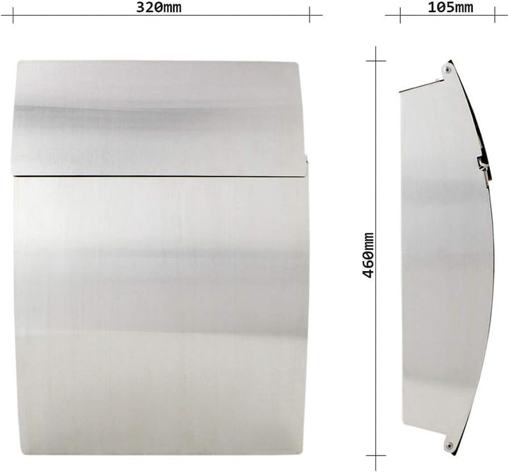 Profirst Mail PM 130 Briefkasten Zylinderschloss 2 Schlüssel Edelstahl HxBxT 445x320x105 mm Wandbrie