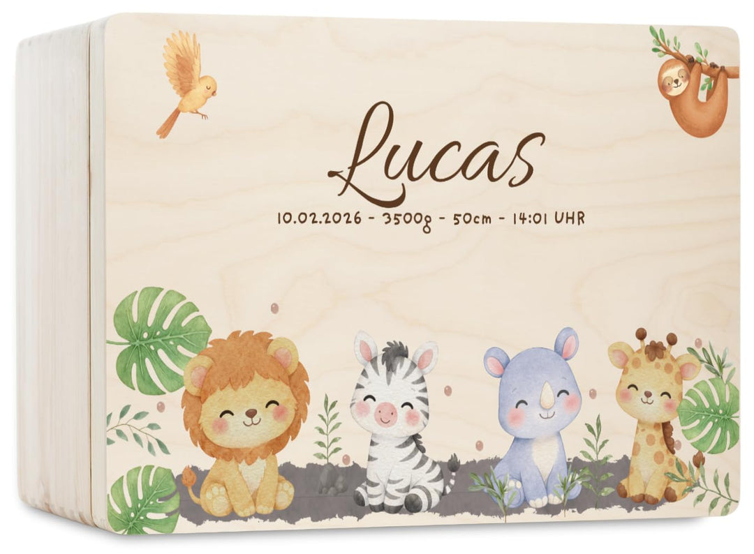 Pinus Personalisierte Erinnerungskiste aus Holz - 20x15x10 cm Geschenkbox mit Text zur Geburt, Taufe