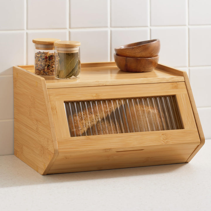 Praknu Brotkasten Holz Klein – 33x26,5cm Brotbox mit zusätzlicher Ablagefläche – Brot Aufbewahrungsb