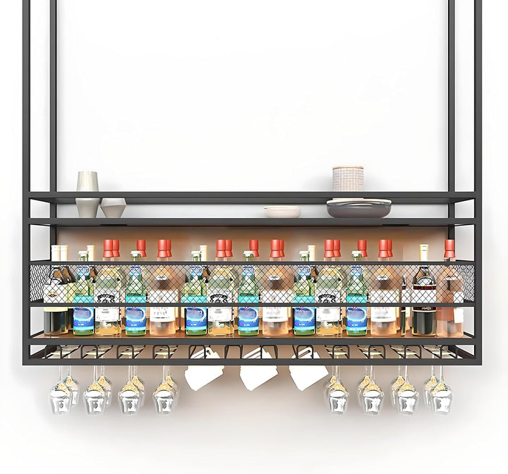 Deckenregal Weinregal, Hängendes Weinglasregal aus Metall, 2-stufiges Bar-Display Weinlagerhalter, f