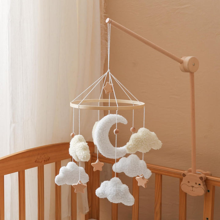 Baby Mobile für Babybett, Kuschelmond Filz Mobile Baby mit weichen Teddy-Elementen, handgemachtes Mo