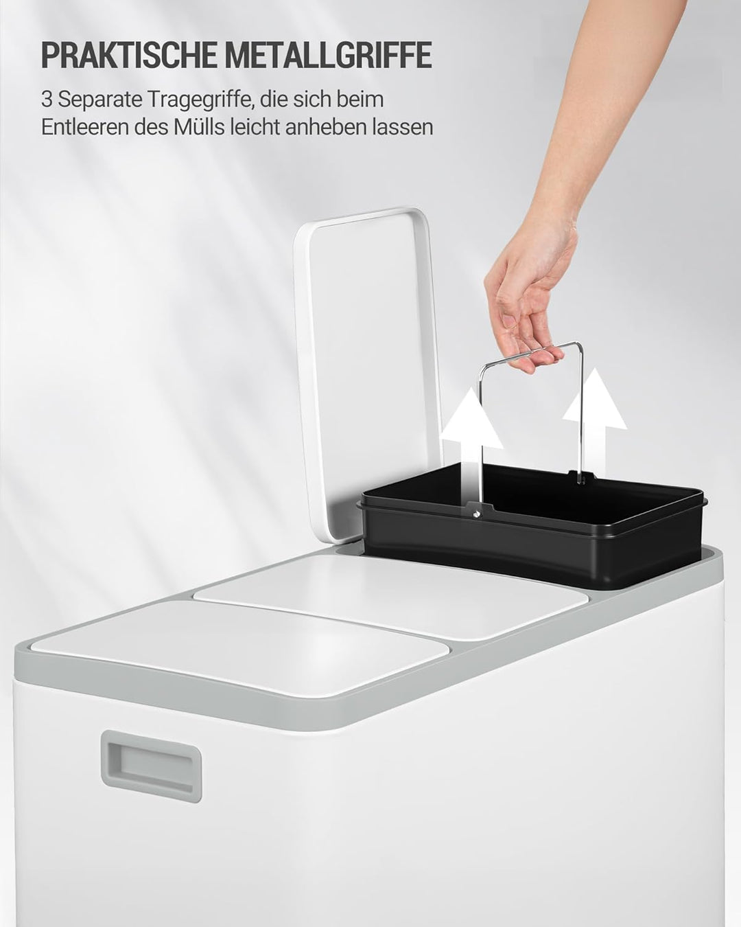 Hzuaneri Mülleimer Küche, Mülltrennsystem 3 Fächer 45L (3 x 15 L), Edelstahl-küchenmülleimer, Tretmü
