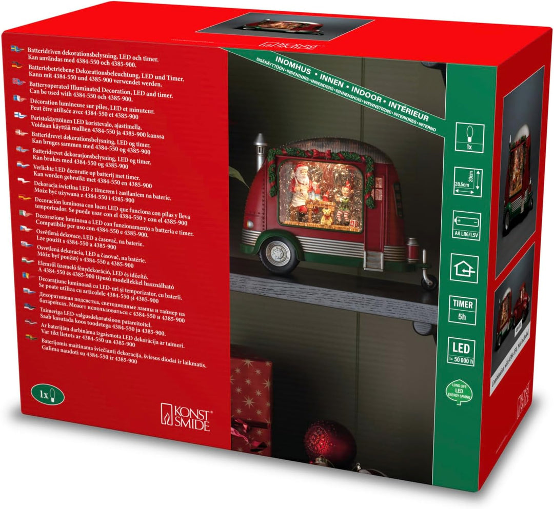 Konstsmide Karavan Weihnachtswerkstatt, wassergefüllt, mit an/aus Schalter, 5h Timer, kombinierbar m