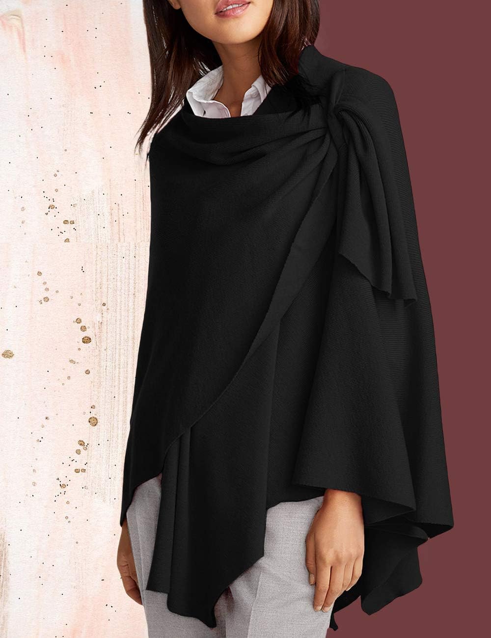 PULI Damen Poncho Schal Cashmere Feeling Strick Cape Cardigan Für Frauen Geschenk Für Mutter B-schwa