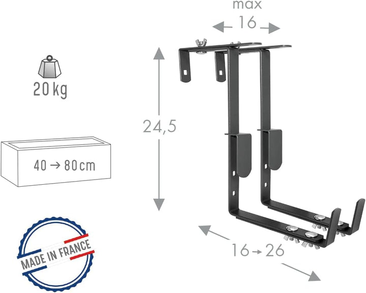 Louis Moulin Blumenkastenhalterungen, Eisen, ergonomisch, 16 bis 26 cm, Anthrazit