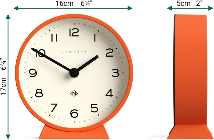 NEWGATE® M Mantel Echo schreibtischuhr | Modernes rundes Design | Kürbis orange | Leicht lesbare Zah