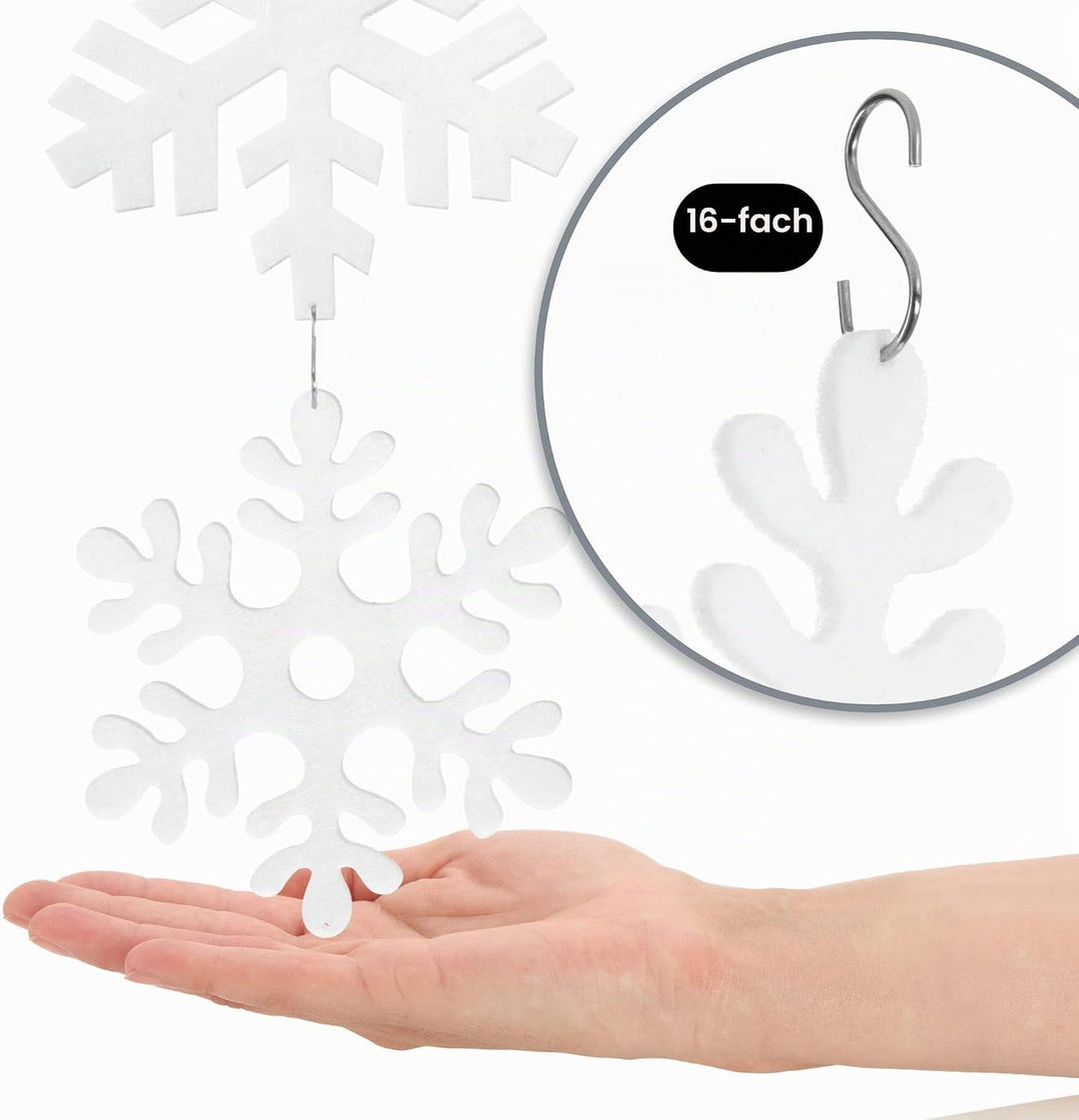 com-four® 16x Tannenbaumschmuck Set - Schneestern-Anhänger - Weihnachtsbaum-Hängedeko zum Dekorieren