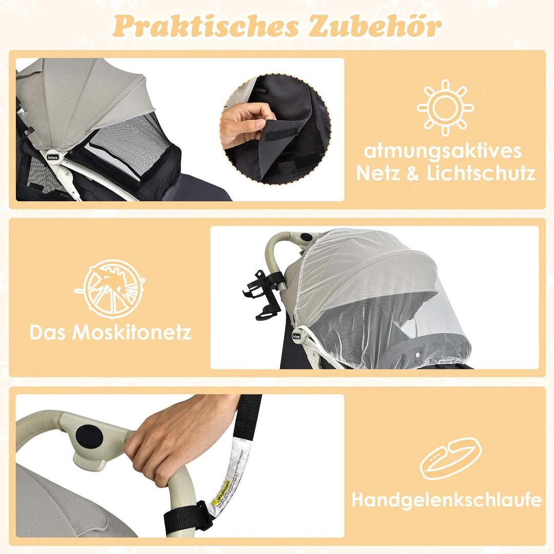 COSTWAY Kinderwagen klappbar, Reisebuggy mit Liegefunktion, Kinderbuggy mit verstellbarem Rückenlehn