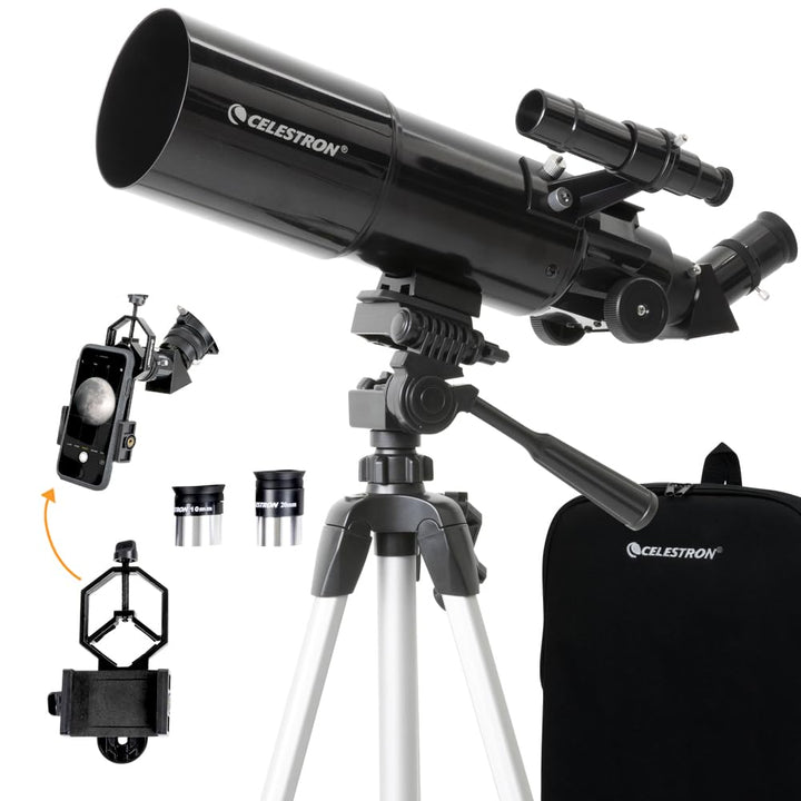 Celestron 22030 Travel Scope tragbares Refraktor-Teleskop 80 mm Linse mit vollvergüteter Glasoptik,