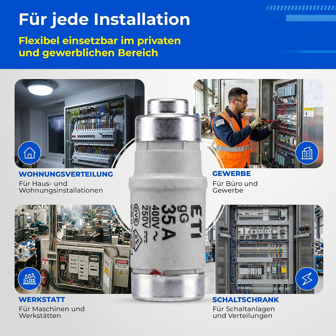 Sicherung NEOZED D01 und D02 10 bis 63 Ampère Blister mit 10 Stück Schmelzsicherungen träge als Ersa