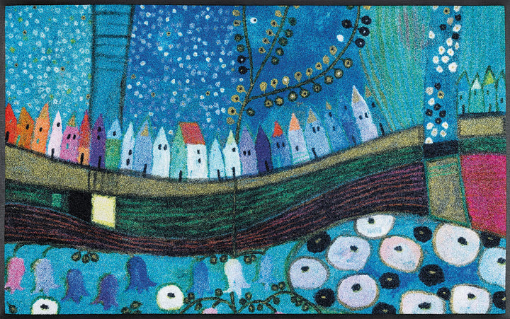wash+dry Fussmatte, Stadt in Blau 50x75 cm, innen und aussen, waschbar 50.0x75.0x0.7 cm Bunt, 50.0x7