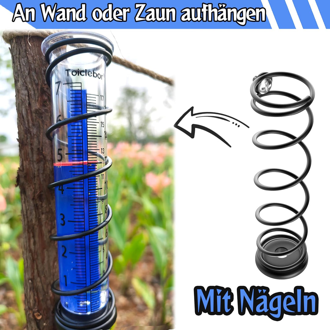 Regenmesser für Aussenbereich,Kunststoff mit Doppel-Skala,roter Schwimmer & Blauer Streifen,Spiralst