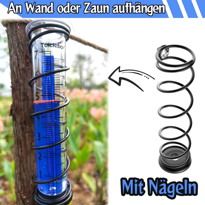 Regenmesser für Aussenbereich,Kunststoff mit Doppel-Skala,roter Schwimmer & Blauer Streifen,Spiralst