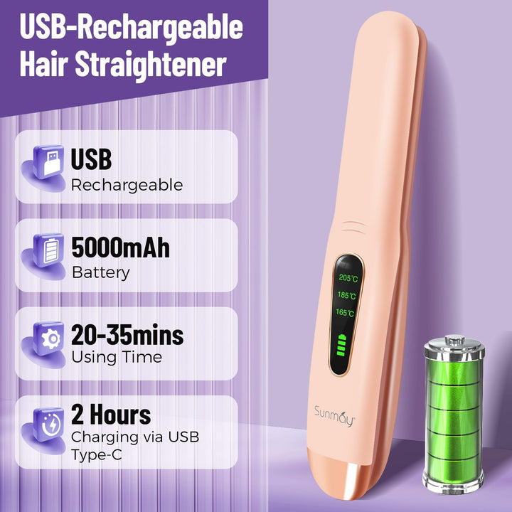 SUNMAY Voga Glätteisen Kabellos, Glätteisen Locken und Glätten 2 in 1, Tragbares USB Glätteisen, Akk