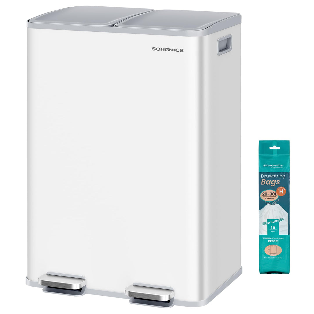 SONGMICS Mülleimer Küche, 2 x 30 Liter, 2 Fächer, Abfalleimer, Tretmülleimer, Küchenmülleimer mit So