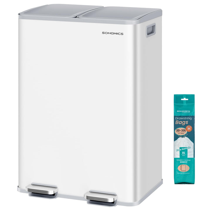 SONGMICS Mülleimer Küche, 2 x 30 Liter, 2 Fächer, Abfalleimer, Tretmülleimer, Küchenmülleimer mit So