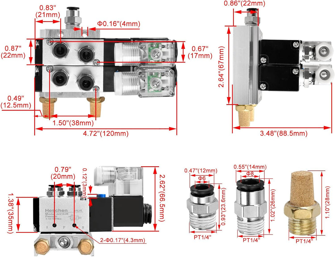 Heschen Elektrisches pneumatisches Doppel-Magnetventil, 4V210-08, DC24V, PT1/4, 5-Wege, 2 Positionen
