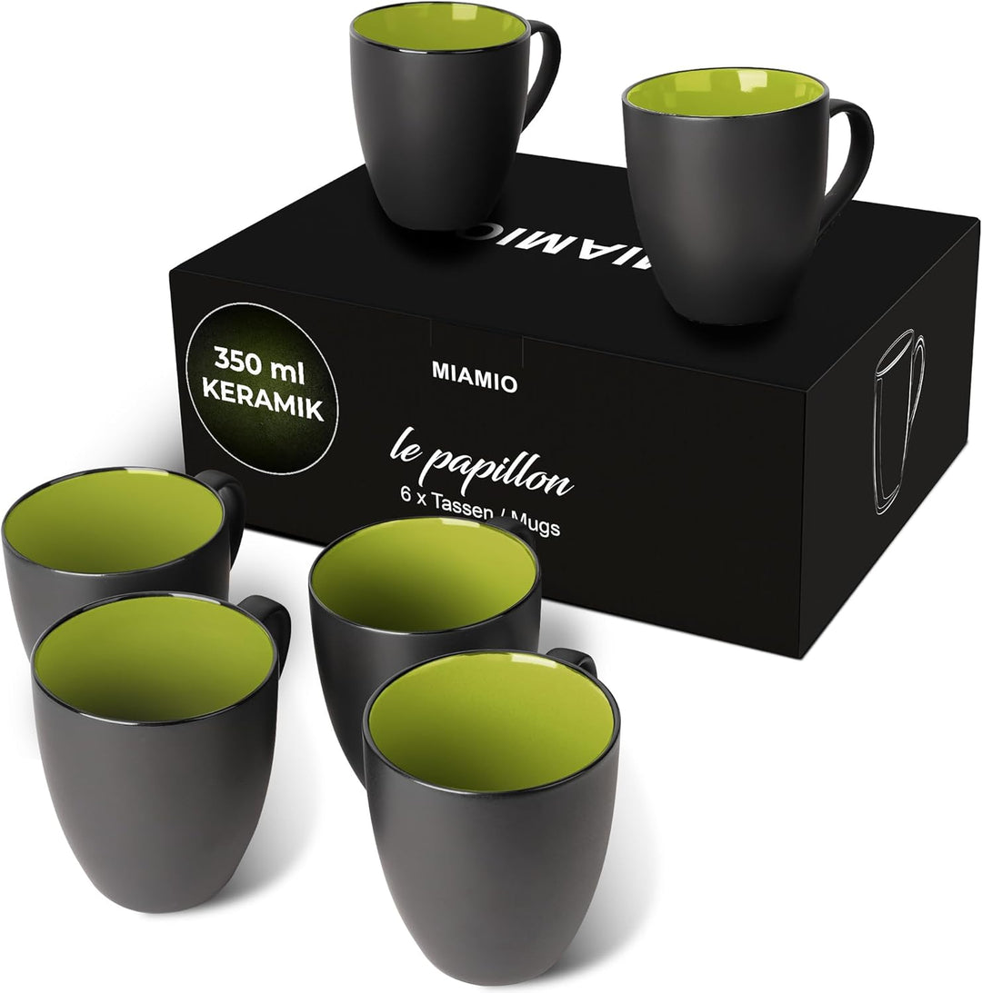 MIAMIO - 6 x 350 ml Kaffeetassen/Kaffeebecher Set - Tassen Set 6er Modern - Le Papillon Kollektion (