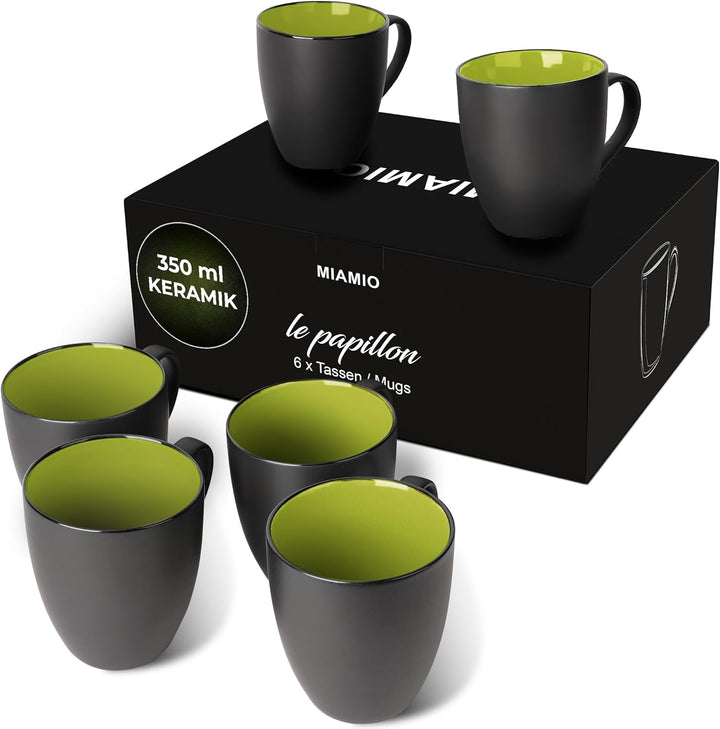 MIAMIO - 6 x 350 ml Kaffeetassen/Kaffeebecher Set - Tassen Set 6er Modern - Le Papillon Kollektion (
