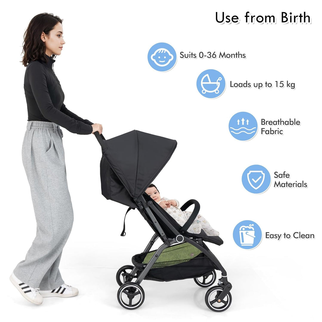 LIFEZEAL Faltbarer Kinderwagen mit neigbarer Rückenlehne, Kinderbuggy mit verstellbarem Sonnendach,