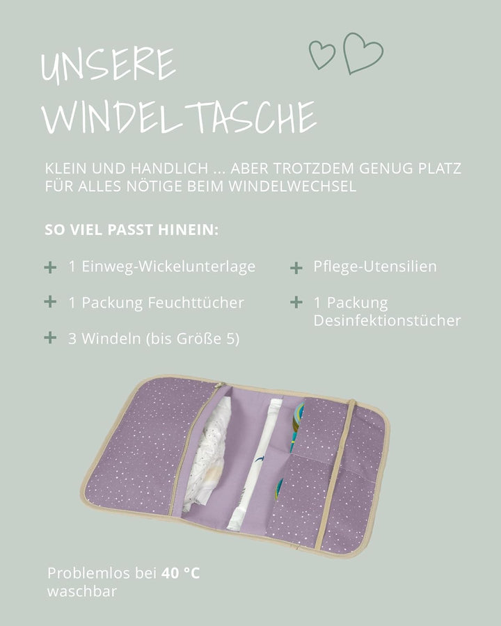 ULLENBOOM ® Windeltasche für unterwegs (Made in EU) - Wickeltasche für bis zu 3 Windeln, Feuchttüche