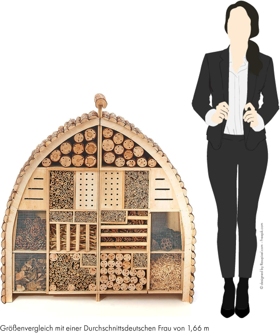 Kobolo Insektenhotel Insektenhaus Luxury XXL 101x23x109 cm in Bogenform - Zweigeteilt, Braun