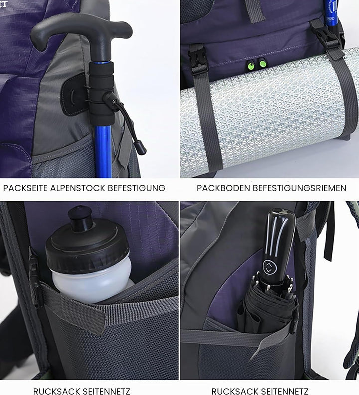 Bseash 50L Leichter wasserfester Wanderrucksack, Outdoor Sport Tagesrucksack Multifunktions Reisetas
