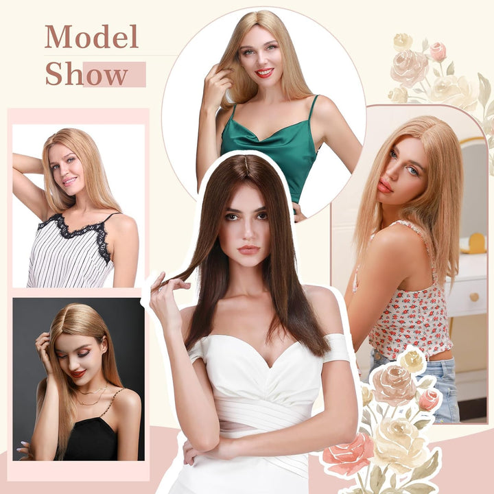 Elailite Hair Topper Echthaar #1B Naturschwarz 20cm Clip in Toupet Damen Extensions Haarteil Haartop