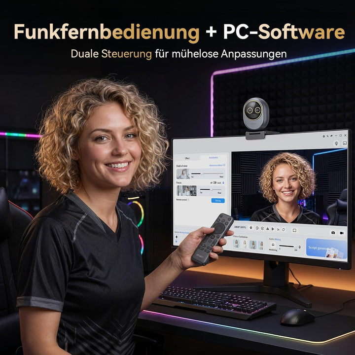 EMEET Piko Dual 4K Webcam mit Fernbedienung, Streaming Kamera mit Dual-Objektiv (Weitwinkel & Tele),