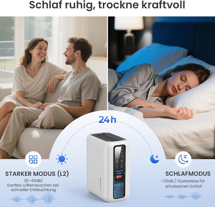 Raumentfeuchter Luftentfeuchter Elektrisch mit 2L Wassertank und Feuchtigkeitsabsorber, Automatische