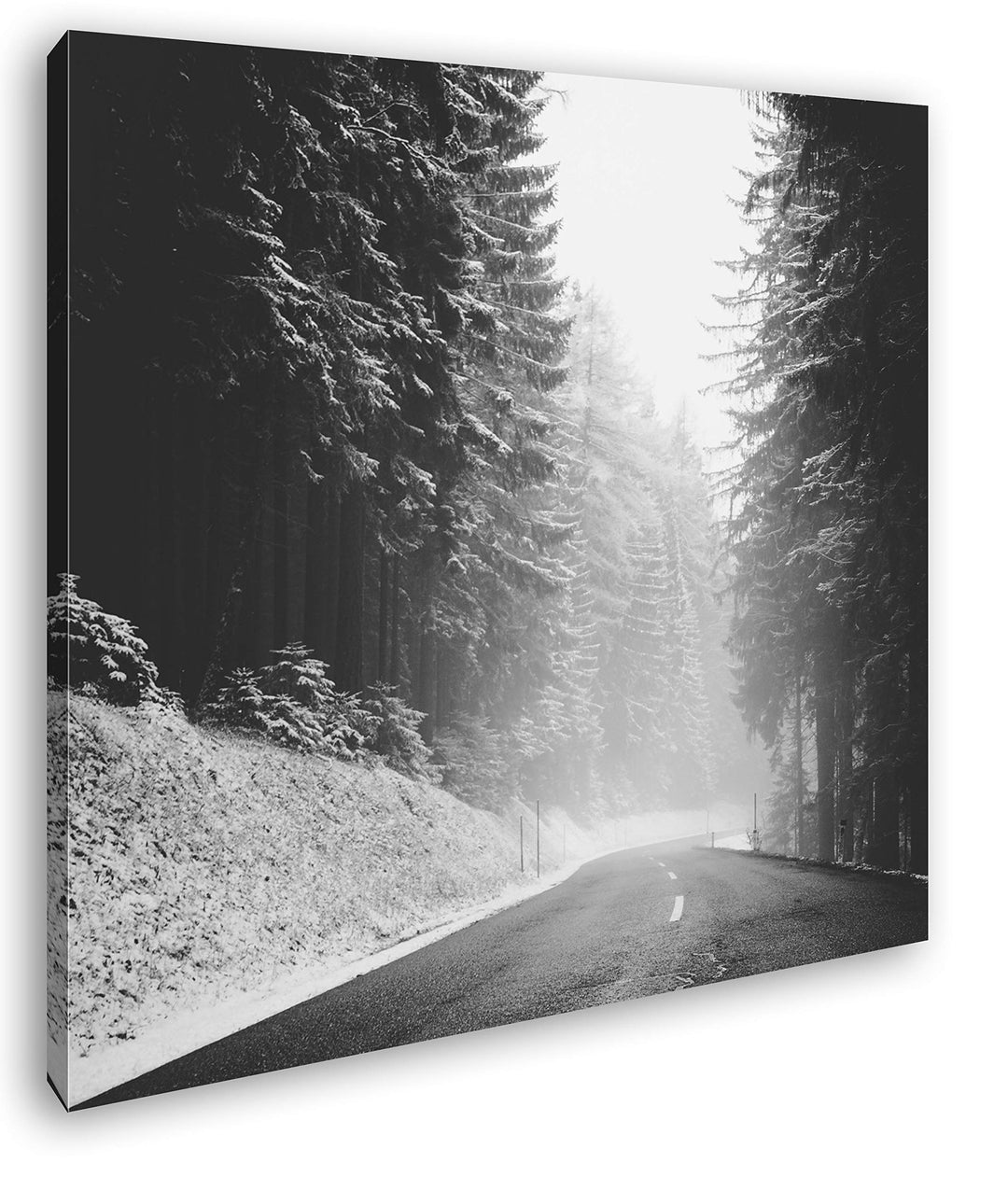 deyoli Schnee bedeckte Landstrasse Format: 60x60 Effekt: Schwarz&Weiss als Leinwandbild, Motiv auf E