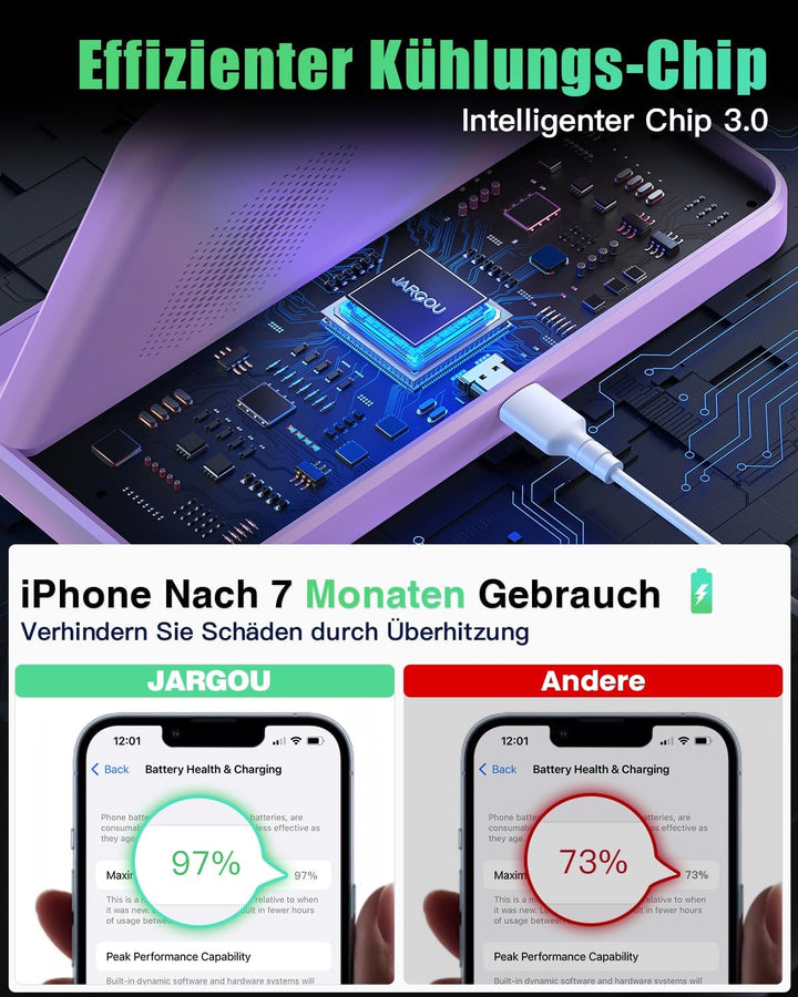 JARGOU 3 in 1 iPhone Ladestation Kabelloses Ladegerät für Apple, Wireless Charger für iPhone 16 15 1