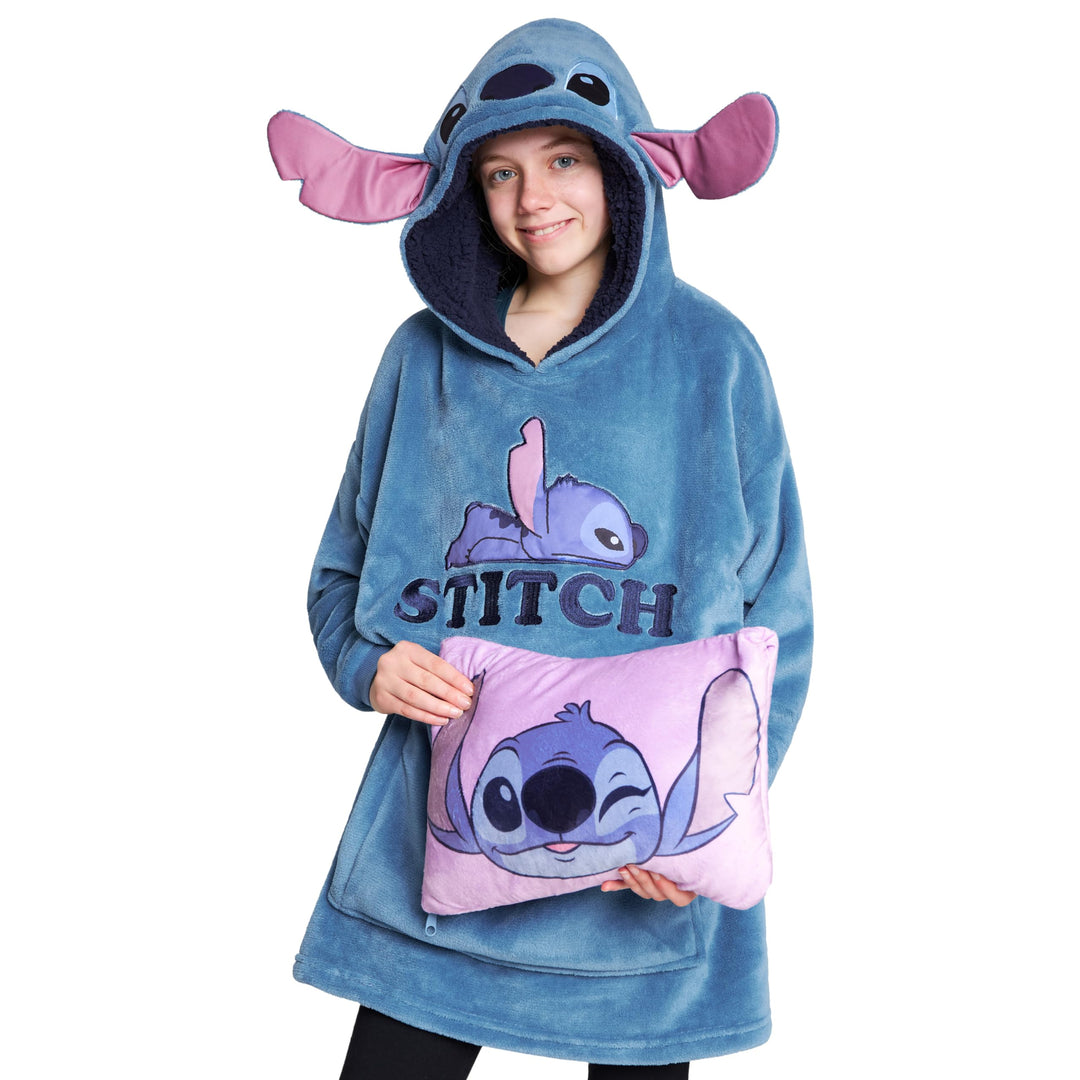 Disney Übergrosse Kapuzenpullover Mädchen 2-in-1 Kissen Hoodie, Sherpa-Kapuze & 3D-Ohren One Size -