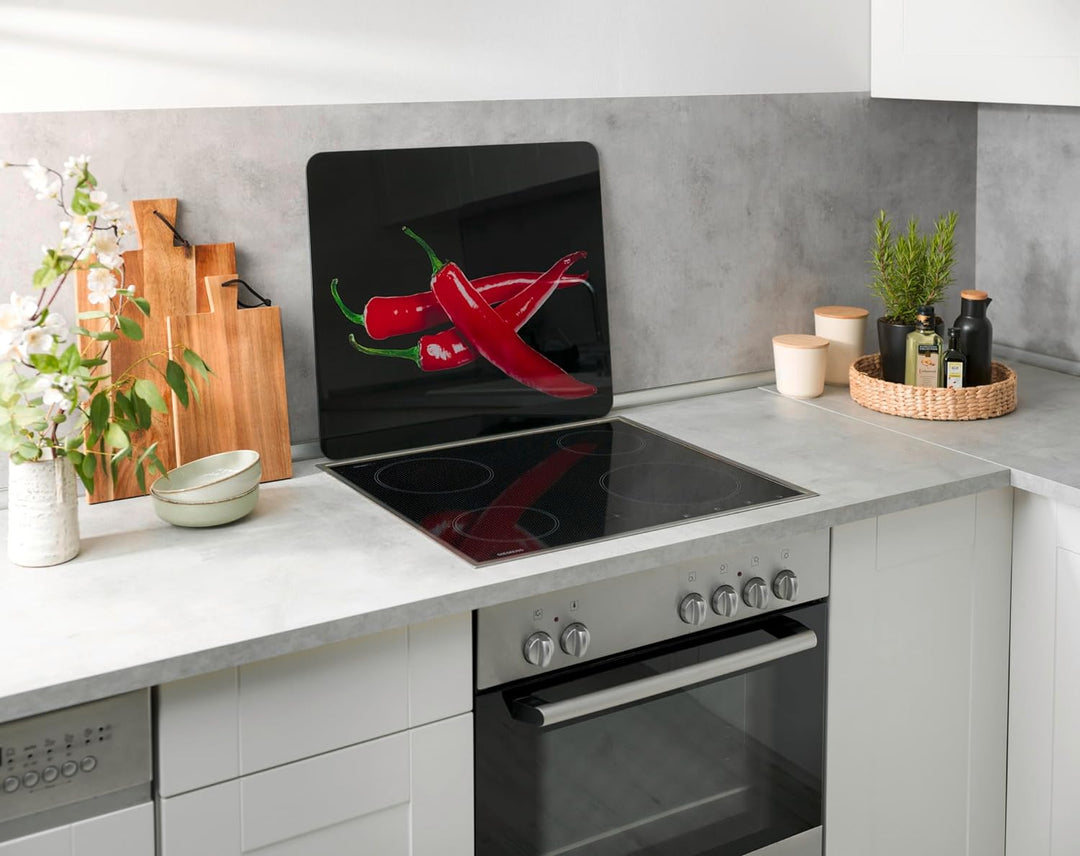 WENKO Herdabdeckplatte gross Hot Peperoni, Herdabdeckung für Glaskeramik-Kochfelder, Gehärtetes Glas