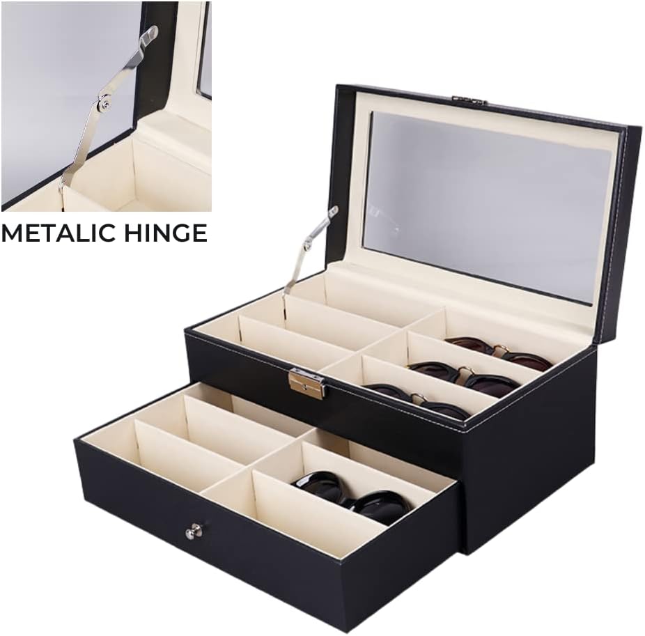 MAGIC SELECT Brillenbox mit 12 Fächern, Etui für Sonnenbrille, Lesebrille, mit transparentem Glasdec
