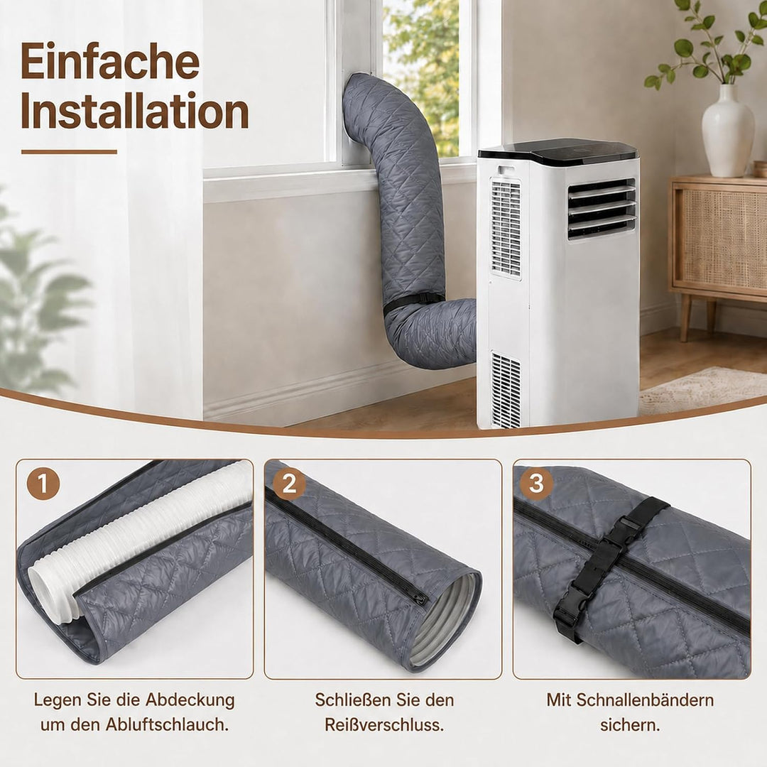 2er Set Mobiles Klimaanlagen Schlauchschutz Hülle mit Reissverschluss &amp; 4 Schnallen, 149x58.5 cm Gra