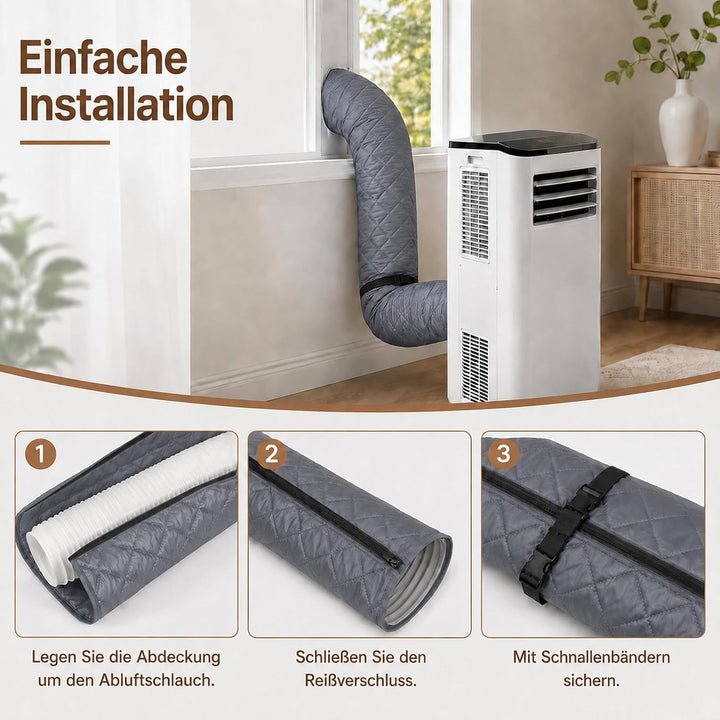 2er Set Mobiles Klimaanlagen Schlauchschutz Hülle mit Reissverschluss &amp; 4 Schnallen, 149x58.5 cm Gra