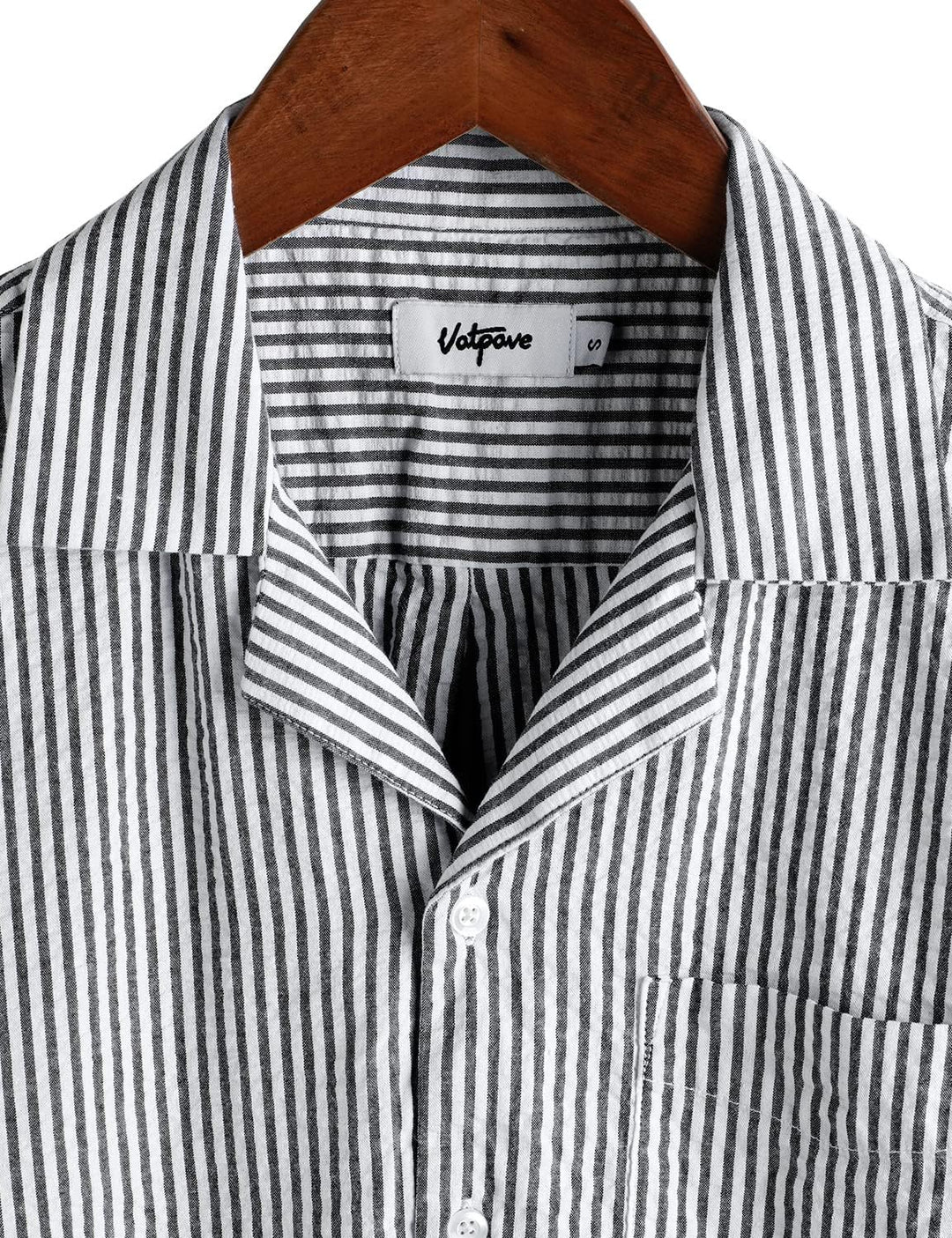 VATPAVE Herren Gestreifte Sommerhemd Casual Button Down Kurzarm Strand HawaiiHemd S Schwarz, S Schwa