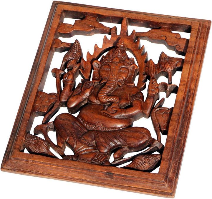Schönes Ganesha Holz Relief Feng Shui Elefant Wand Deko Handarbeit Bali Rel36