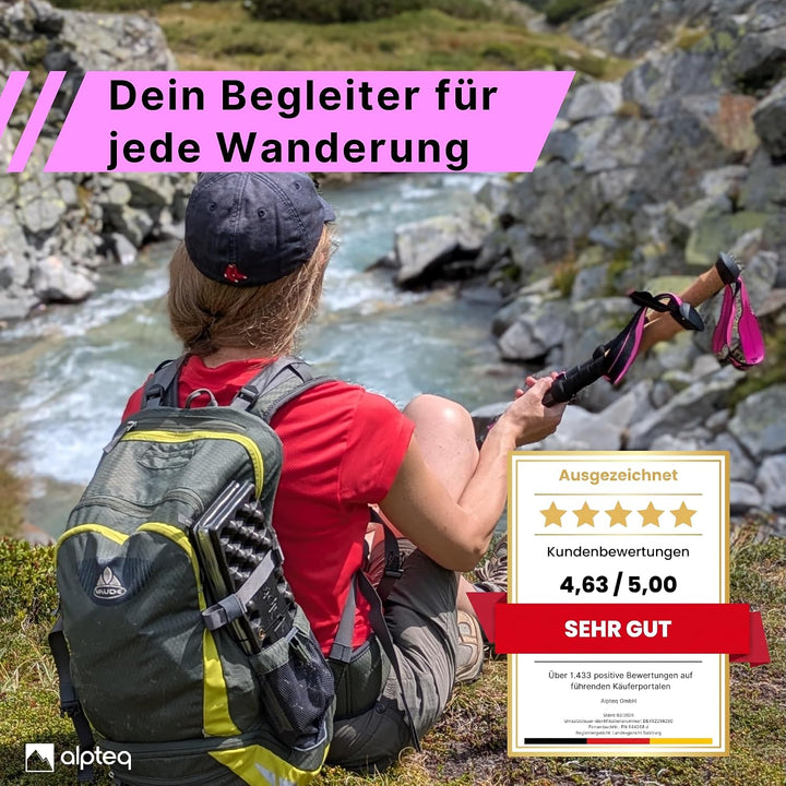 Alpteq Carbon Wanderstöcke Teleskop – Ultraleichte Trekkingstöcke Kohlenstofffaser & Aluminium für D