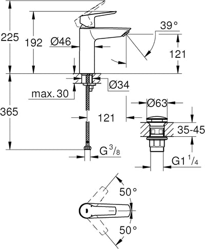 GROHE Start - Einhand-Waschtischarmatur (wassersparend, DN 15, M-Size), chrom, 24204002