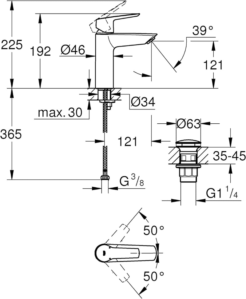 GROHE Start - Einhand-Waschtischarmatur (wassersparend, DN 15, M-Size), chrom, 24204002