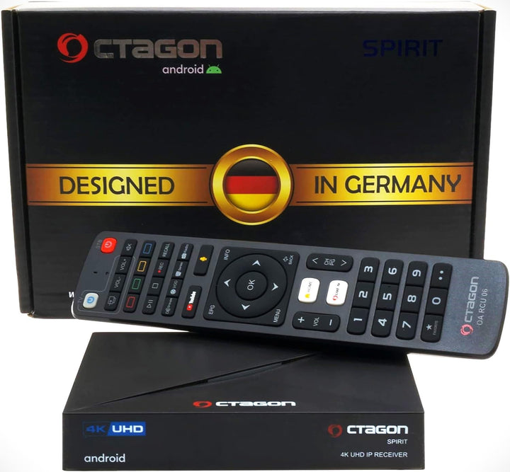 [Test SEHR GUT *] Octagon Spirit 4K UHD Android TV Box, Dual Band WiFi WLAN, Bluetooth Fernbedienung