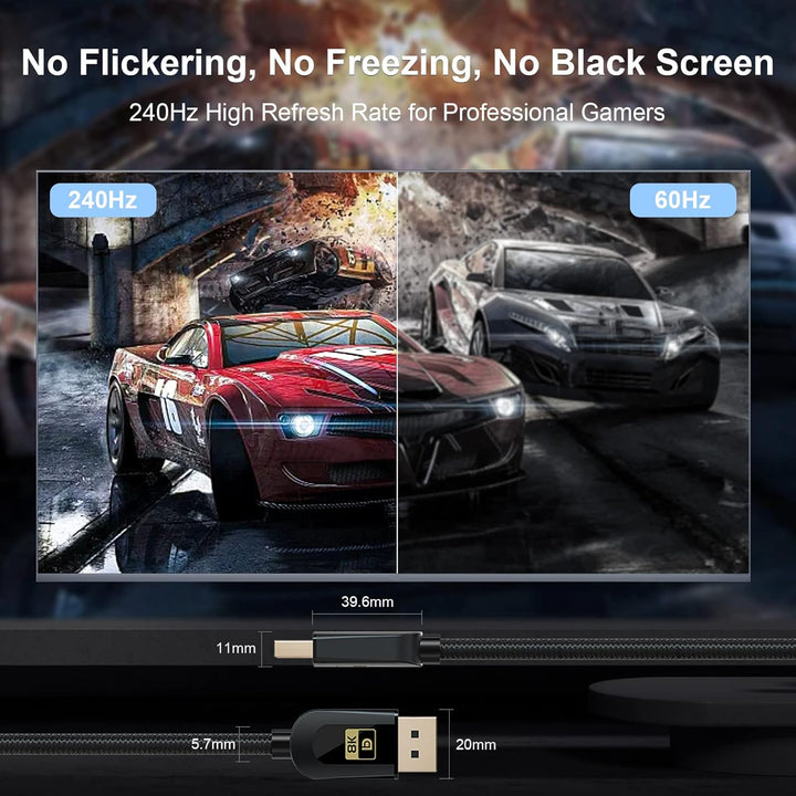 FIBBR VESA-Zertifiziert 16K DisplayPort 2.1 Kabel 2M, 40Gbit/s DP zu DP Kabel(16K@30Hz, 10K@30Hz, 8K