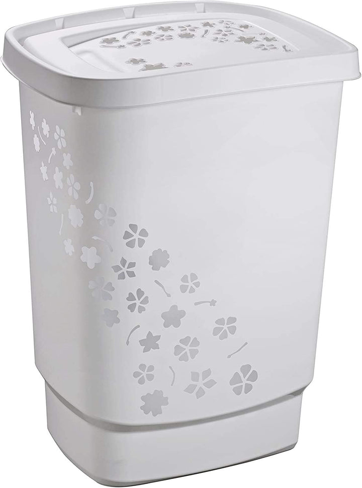 Rotho Flowers Wäschesammler 55l mit Deckel, Kunststoff (PP) BPA-frei, grau, 55l (44,7 x 34,7 x 60,5